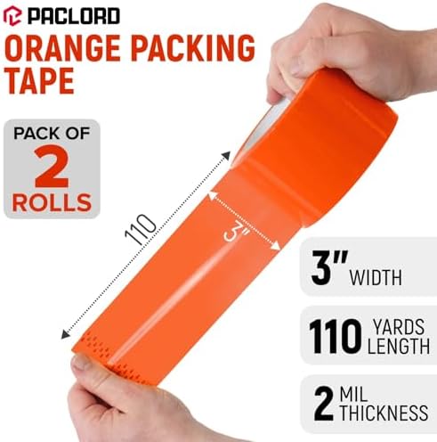 3" x 110 Yards Orange Packing Tape, 2 Rolls - 2.0 Mil Carton Sealing Tape