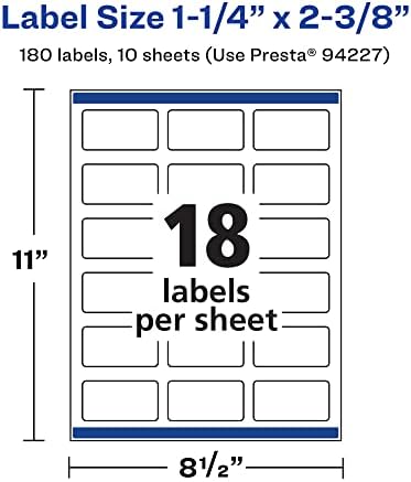 Avery® Printable Durable White Rectangle Labels, Sure Feed® Technology, 1-1/4" x 2-3/8", Print-to-the-Edge, Waterproof Labels, Laser & Pigment-Based Inkjet Compatible, 180 Total