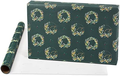 Papyrus Wrapping Paper Rolls for Christmas, Hanukkah and All Holidays, Holly, Wreath, Gold (3 Rolls, 67.5 sq. ft.)