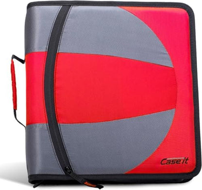 Case-it The Dual 2-in-1 Zipper Binder Two 1.5-Inch D-Rings, 600 Sheet Capacity, Pencil Pouch & Multiple Pockets School & Office Organizer with Shoulder Strap Dual-101 Fire Engine Red(Pack of 6)