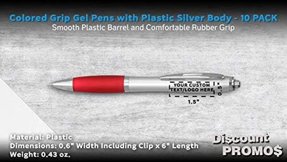 DISCOUNT PROMOS Custom Colored Grip Gel Pens Set of 10, Personalized Bulk Pack - Great for Office, School, Business, Tradeshows, Events - RedBI