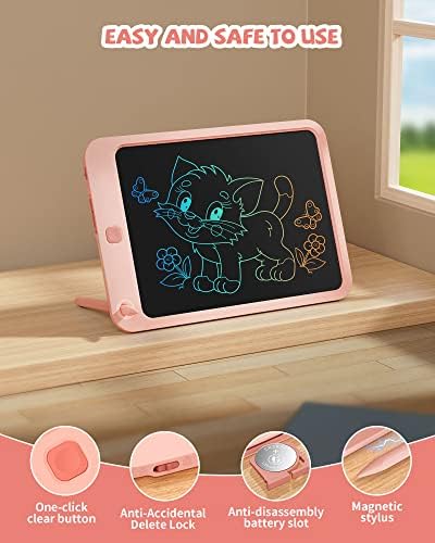 LCD Writing Tablet 10 Inch, Toys for 3 4 5 6 7 8 9 10 Year Old Boys Girls, Colorful Doodle Board Drawing Tablet, Gift for Boys Toddlers Age 3-12 Years, Memo Board, Drawing Pads with Lanyard (Pink)
