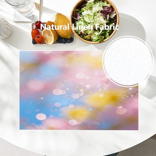 Batmerry Pastel Rainbow Placemats,Glitter Stars Marble Galaxy Clouds Washable Linen Table Mats for Kitchen Table Double Insulation Decor Dining Set Indoor Outdoor 12X18 in Set of 4