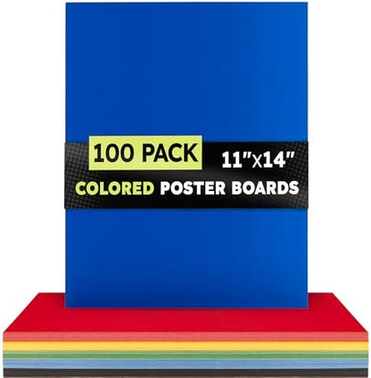 Hygloss Colored Poster Board 11 x 14, 100 Pack, Assorted Standard Colors