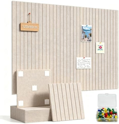 Felt Bulletin Board 48"x36" Large - Cork Board Alternative, 12-Pack Felt Wall Tiles with 70 Adhesive Tabs & 35 Pushpins, Pin Board for Home Office Decor, Oatmeal