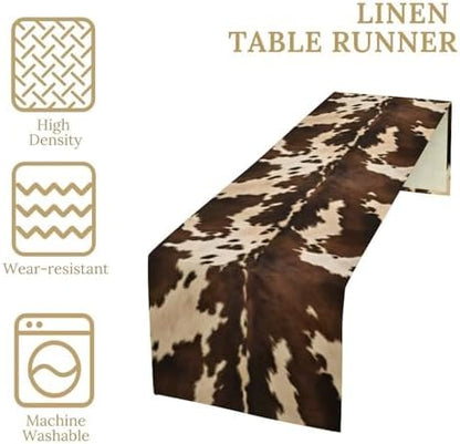 Cow Print Table Runner, Brown Cowhide Western Style Runner Country Farmhouse Cottage Patten Decoration for Home Kitchen Dining,13x36 Inch