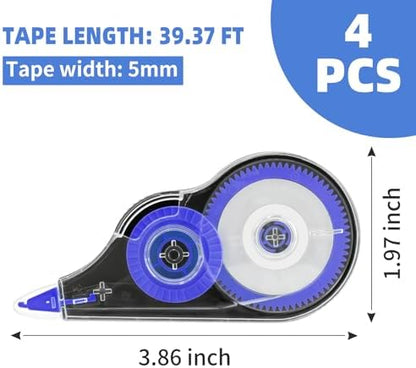 4 Pcs Colorful Correction Tape, 0.2 in Width, Clear