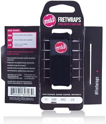 Gruv Gear Fret Wrap & Guitar Mute MTD Edition, Fretwrap for Acoustic, Electric & Bass | String Dampener Recording, Tapping & Practice Accessory (1 Pack, Medium Black, Fits 5 String Bass, 7 String