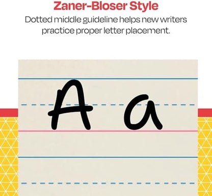 School Smart Zaner-Bloser Writing Paper, Handwriting Practice Lined Paper, Grade 1 Learning, 7/8 Inch Rule, 10-1/2 x 8 Inches, 500 Sheets