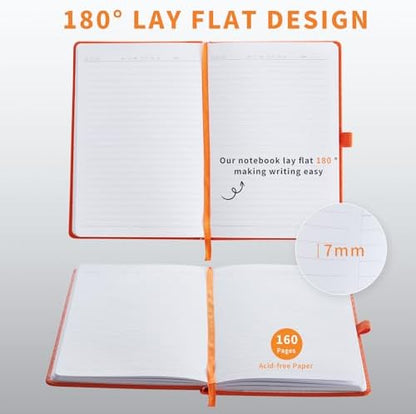 Heture Hardcover Notebooks, A5 Lined Journals Notebook for Writing 160 Pages, 8.2 x 5.5 inch, Classic Ruled Notebooks for College/Work/Travel (Orange, 1 Pack)