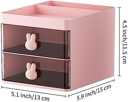 Marbrasse Small Desk Organizer with Drawer, Multi-Functional Pen Pencil Holder Storage Box, Desk Organizers and Accessories with 3 Compartments + 2 Drawer for Office Art Supplies(Pink)