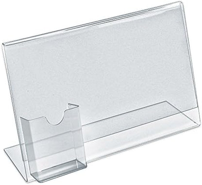Azar Displays 252043 11" W x 8.5" H Horizontal L-Shape, Slanted Acrylic Sign Holder with Attached Brochure Holder
