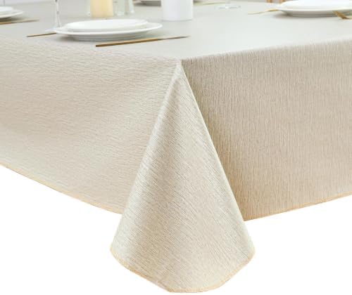 LIBERECOO Heavy Duty Vinyl Tablecloth with Flannel Backing Waterproof Oil-Proof Plastic Table Cloth Stain-Resistant Wipeable Rectangle or Square Table Cover for Indoor and Outdoor 60 x 102 Inch