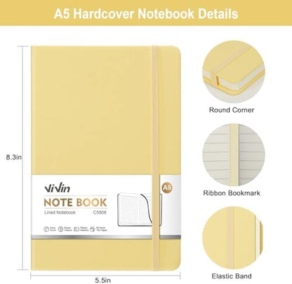 ViVin 3 Pack A5 Hardcover Lined Notebook,192 pg College Ruled 5.5x8.3