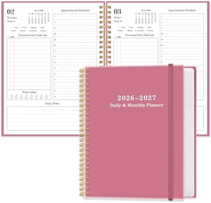 Daily Planner 2026-2027 - July 2026 to June 2027, 7" x 10", Pink