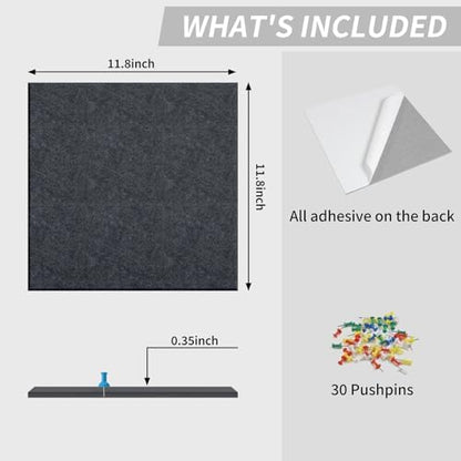 48" x 36" Cork Board Alternative, 12 Pack Felt Bulletin Board Tiles with 30 Adhesive Tabs Wall Push Pin Board for Office Classroom Bedroom Decor