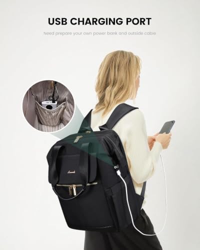 LOVEVOOK Laptop Backpack for Women with Giant Tumbler Holder, 15.6 Inch Work Laptop Bag with USB Port, Fashion Teacher Nurse Backpack Purse, Waterproof Travel Computer Backpack, 2PCS, Black