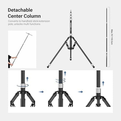 NEEWER Carbon Fiber Tripod Stand w Reversible Legs, 35"-102" Portable Lightweight Photography Light Stand for Strobe Softbox Ring Light Action Cam DSLR Streaming Recording, 6.6lb/3kg Max Load, ST260C