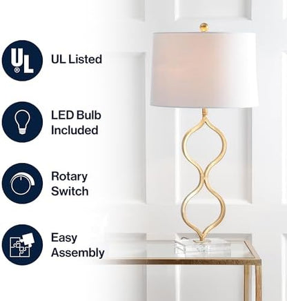 JONATHAN Y Levi Table Lamp 31.5" Curved Metal and Crystal, Gold Painting