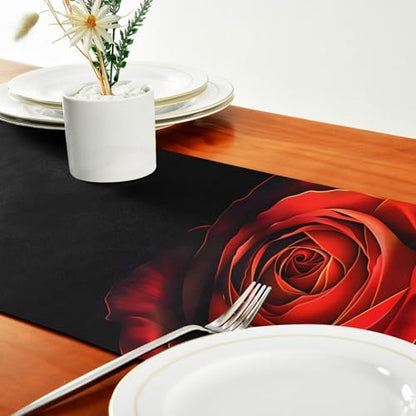 ALAZA Double-Sided Red Rose Flower on Black Table Runner 18x72 Inches Long,Table Cloth Runner for Wedding Birthday Party Kitchen Dining Home Everyday Decor