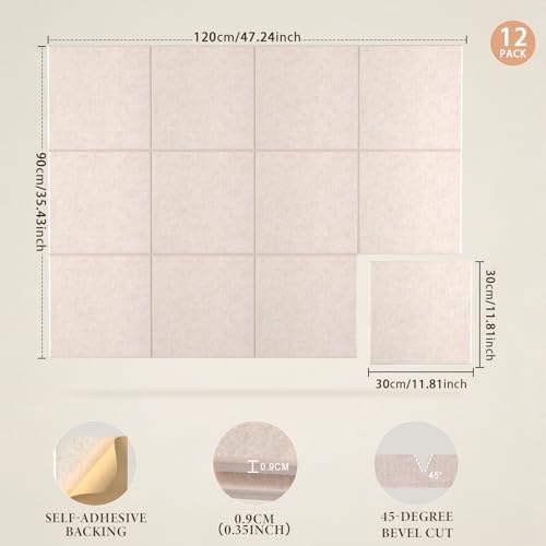 JBER Cork Board Alternative, 12 Pack 48" x 36" Felt Board, Light Camel