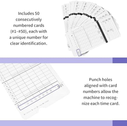 HN4000 Time Cards for Employee Time Clocks, Compatible with HN4000, HN2000, HN2500, HN4500, Card Numbers 1-50, Pre-Punched Holes, of 50 Cards, Separate Packaging (300)