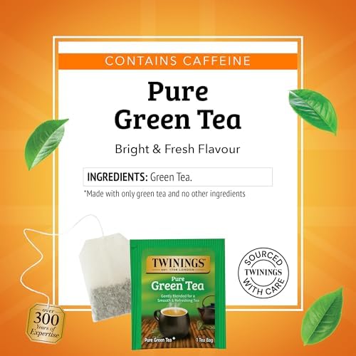 Twinings Pure Green Tea, Caffeinated, Tea Bags, 25 CT Box (6 Pack)