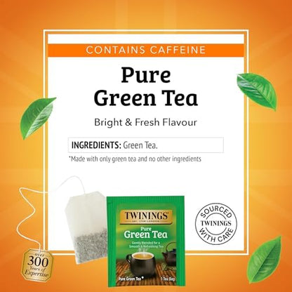 Twinings Pure Green Tea, Caffeinated, Tea Bags, 20 CT Box (6 Pack)