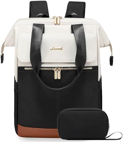 LOVEVOOK 17.3 Inch Laptop Backpack for Women, Large Capacity Travel Backpack with Organizer Bag, Waterproof Carry on Backpack Work Bag with USB Port, Teacher Nurse Backpack Purse, 2PCS, Beige-Black