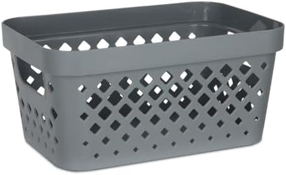 Glad Plastic Baskets for Organizing, Set of 6 | Pantry Storage for Under Counter, Linen Closet, and Bathroom | Nesting Shelf Bins with Handles, 1 Gallon, Grey