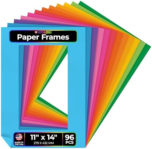 Hygloss 96 Pack Paper Picture Frames, Colorful cardstock Photo Frame 11x14-Inch, Papers Frames to Decorate for Wedding Birthday DIY Classroom Crafts and Decorations