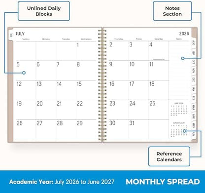 Blue Sky 2026-2027 Weekly & Monthly Academic Planner, 8.5"x11", Sand