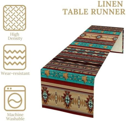 Aztec Southwest Table Runner,Ethnic Style Design Geometric Table Runners Dresser Scarves Table Setting Decor for Garden Farmhouse Wedding Party Holiday Dinner Home 13x120 Inch