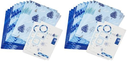 Hallmark Recyclable Flat Wrapping Paper Sheets with Cutlines on Reverse (12 Folded Sheets with Sticker Gift Tags) Winter Blue Plaid, Trees, Navy Blue, Light Blue, White, Gray (0005EW 1016) (Pack of 2)