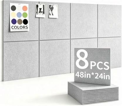 48" x 24" Cork Board Alternative, 8 Pack Felt Bulletin Board Tiles with 30 Adhesive Tabs Wall Push Pin Board for Office Classroom Bedroom Decor