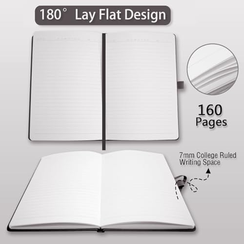 Heture Hardcover Notebooks, A5 Lined Journals Notebook for Writing 160 Pages, 8.2 x 5.5 inch, Classic Ruled Notebooks for College/Work/Travel (Black, 1 Pack)