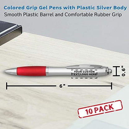 DISCOUNT PROMOS Custom Colored Grip Gel Pens Set of 10, Personalized Bulk Pack - Great for Office, School, Business, Tradeshows, Events - RedBI