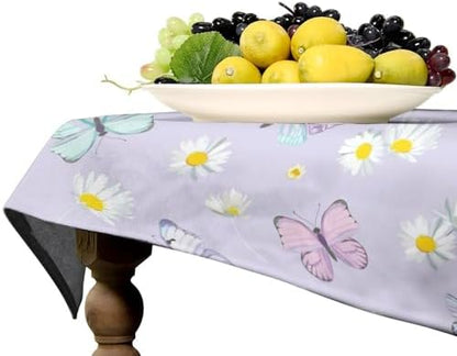 Butterfly Tablecloth, Watercolor Daisy Flowers Rustic Spring Summer Floral Butterfly Table Cover for Indoor Outdoor Patio Party Picnic Wedding Home Kitchen Dinner Table Decor 60x90in