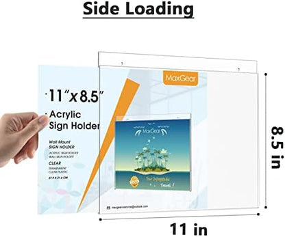MaxGear Acrylic Wall Mount Sign Holder, 8.5 x 11 Landscape, 12 Pack