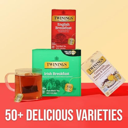 Twinings English Breakfast Black Tea Individually Wrapped Bags, 20 Count (Pack of 6), Flavourful, Robust, Caffeinated, Enjoy Hot or Iced, 120 Teabags