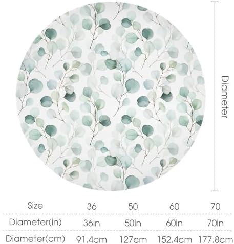 Eucalyptus Leaf Tablecloth, Spring Botanical Sage Green Watercolor Floral Plant Branches Print Table Cloth for Home Kitchen Dining Outdoor Patio Wedding Decor, 70x70in