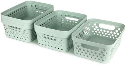 Glad Plastic Storage Basket Set, Value Pack of 6 | Open Storage Bins for Shelves, Bathroom, Pantry, Closet | Nesting Organizer Boxes with Handles, 2 Gallon, Sage