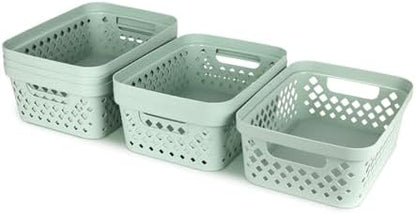 Glad Plastic Storage Basket Set, Value Pack of 6 | Open Storage Bins for Shelves, Bathroom, Pantry, Closet | Nesting Organizer Boxes with Handles, 2 Gallon, Sage