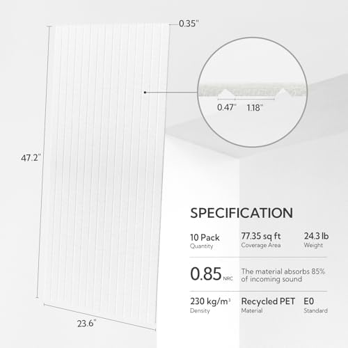 Olanglab Acoustic Wall Panels, 10 Pack, 48" x 24", White