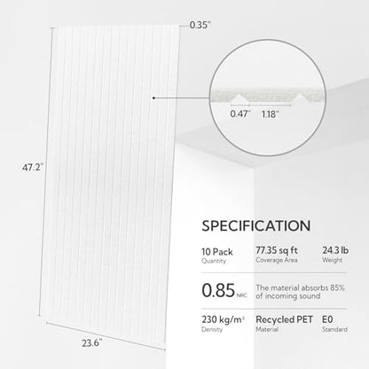 Olanglab Acoustic Wall Panels, 10 Pack, 48" x 24", White