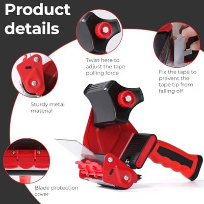 QILIMA 3 Inch Wide Packing Tape Dispenser Gun Seal Packing for Use Tape Dispenser Gun for Shipping, Moving, Carton and Box Sealing-Red