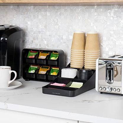 Mind Reader Tea Storage, Cup and Condiment Station, Set of 2, Countertop Organizer, Kitchen, 7.25"L x 15.5"W x 5.25"H, Black