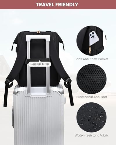 LOVEVOOK 18 Inch Laptop Backpack for Women, Large Capacity Travel Backpack with Organizer Bag, Waterproof Carry on Backpack Purse Work Bag with USB Port for College Teacher Nurse, 2PCS,Black