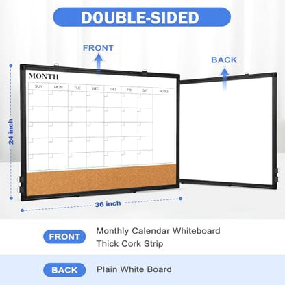 Calendar Whiteboard Dry Erase for Wall, 36" x 24" Month White Board Black