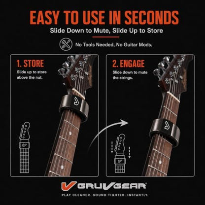 Gruv Gear Fret Wrap & Guitar Mute, Fretwrap for Acoustic, Electric & Bass | String Dampener Recording, Tapping & Practice Accessory (1 Pack, Large Titanium, Fits 6 String Bass, 8 String Guitar)
